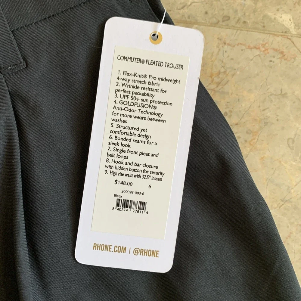 Rhone Womens Commuter Pleated Trouser Pants 6 Black UPF 50+ Anti Odor Work Golf
